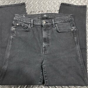 612. 7 For All Mankind High Waist Cropped Straight Black Jeans